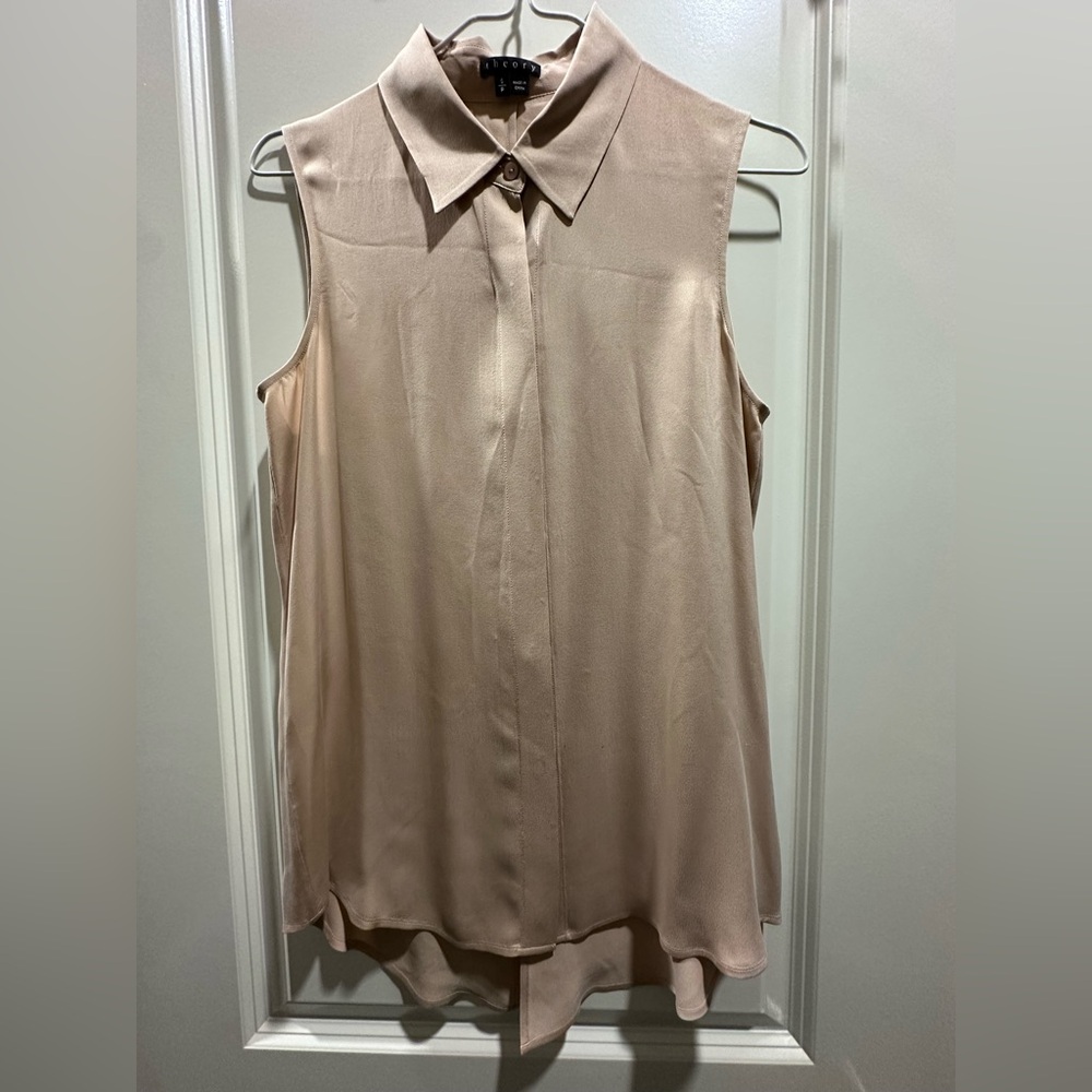 Theory Silk Sleeveless Beige Blouse